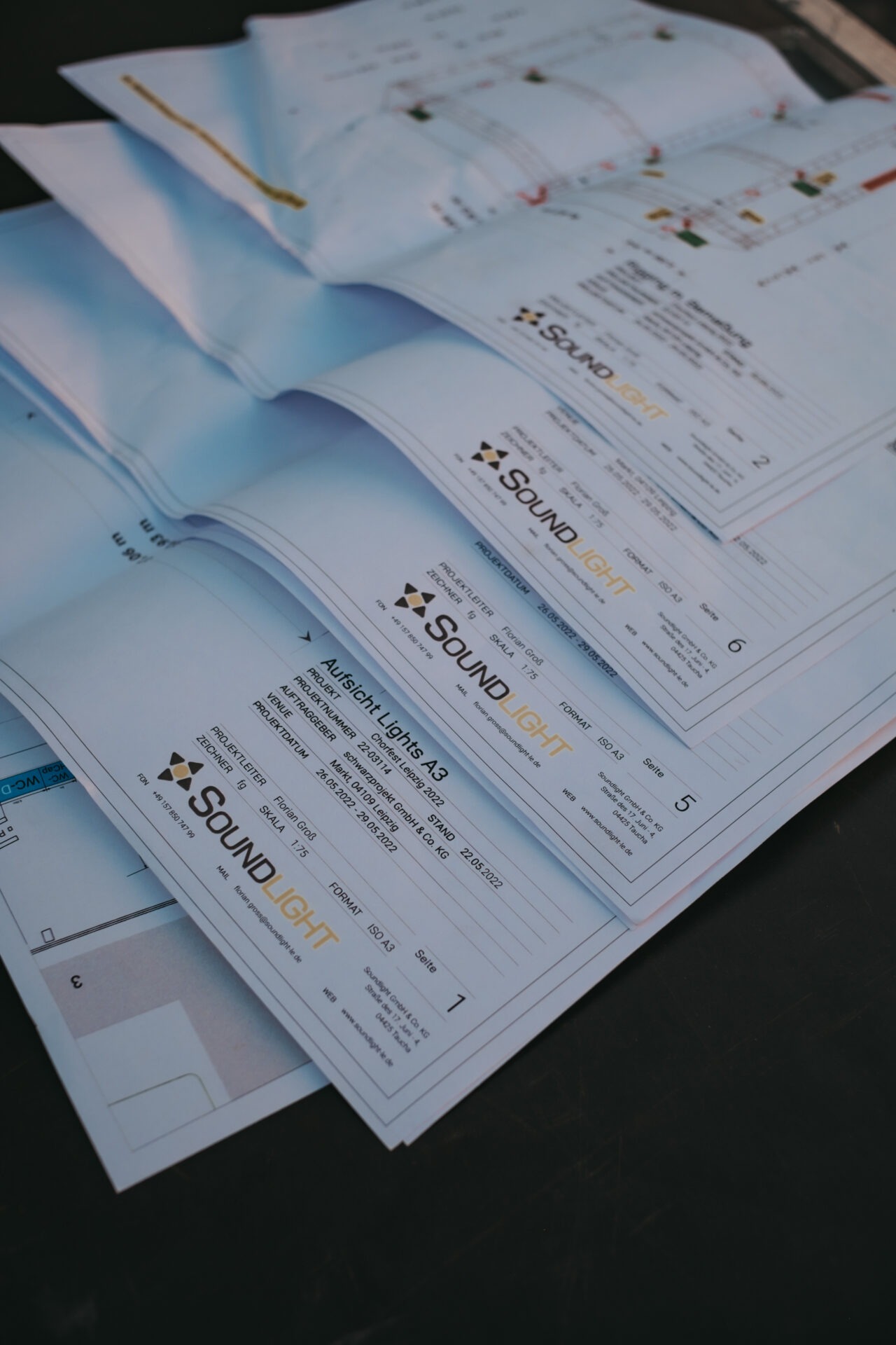Technische Pläne und Unterlagen zur Eventplanung bei Soundlight